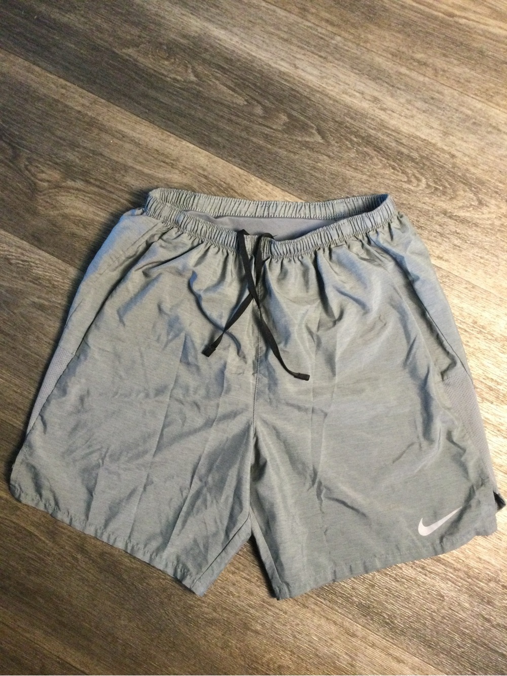 Nike Men's Gray Athletic Shorts with Black Drawstring